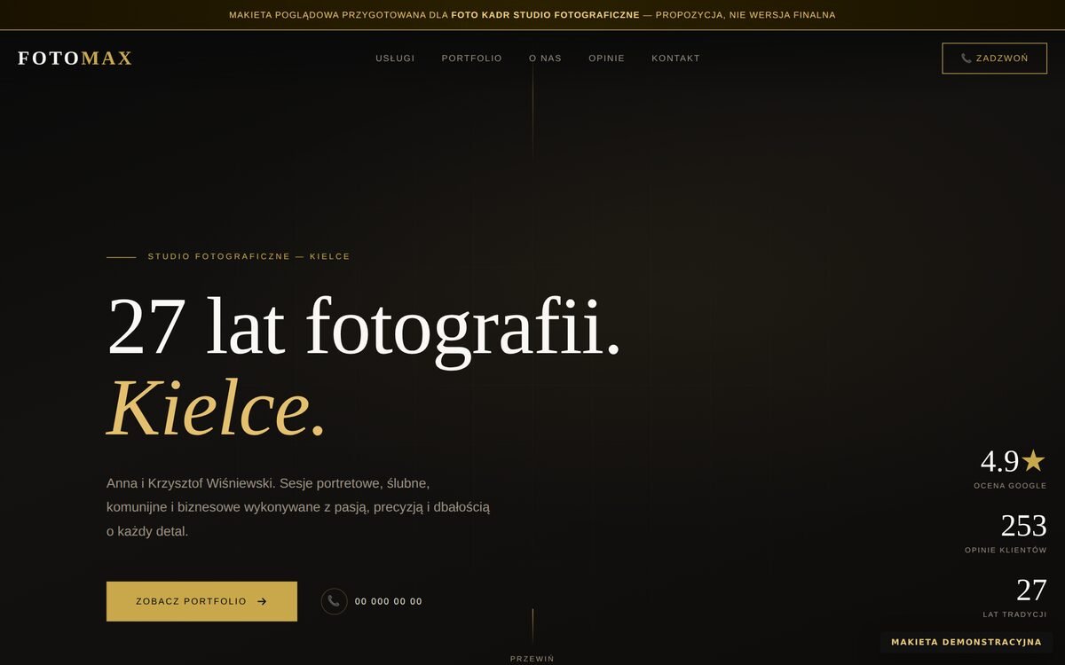 Makieta strony studia fotograficznego